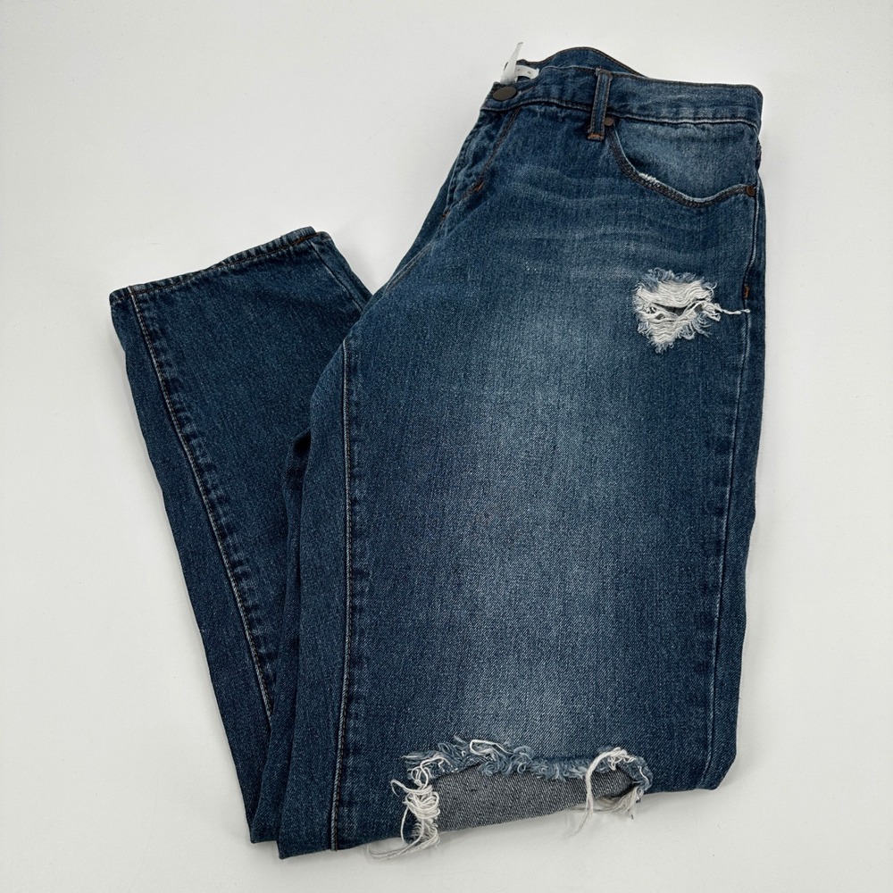 Leith Womens Distressed Boyfriend Jeans Blue Medium Wash Ripped Size 28 Grunge